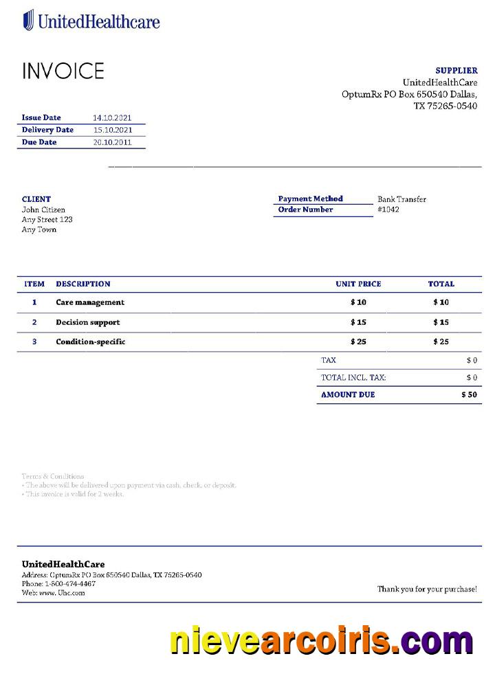 USA UnitedHealthCare invoice